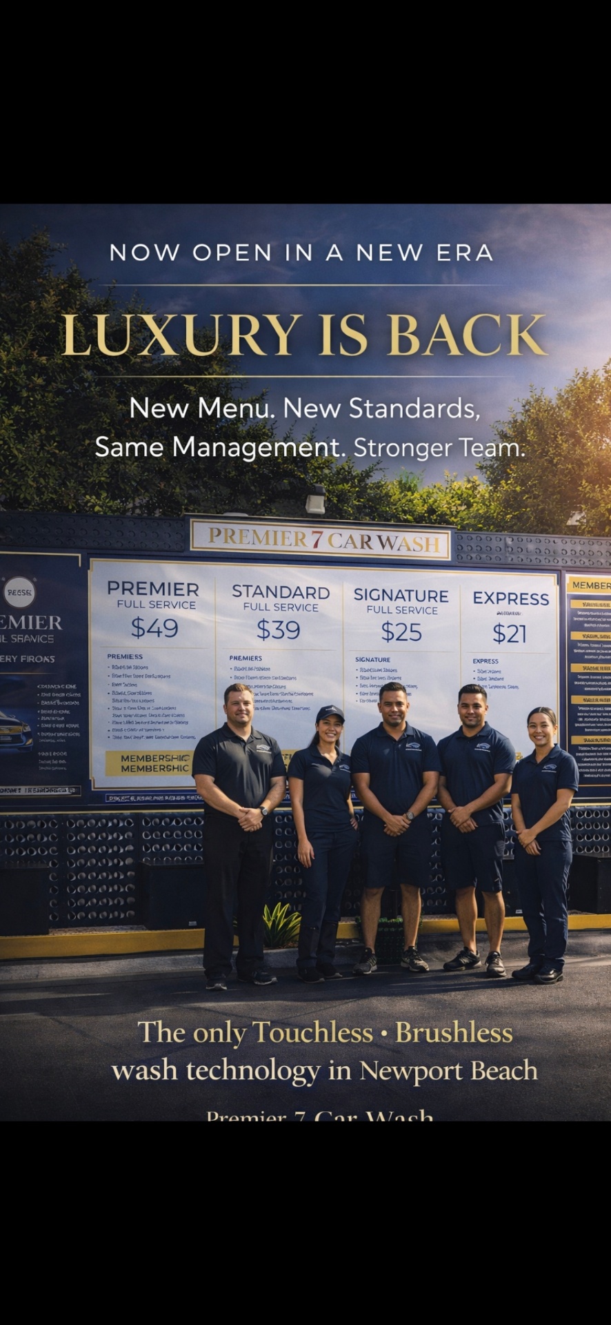 The smiling Premier 7 Car Wash team in Newport Beach